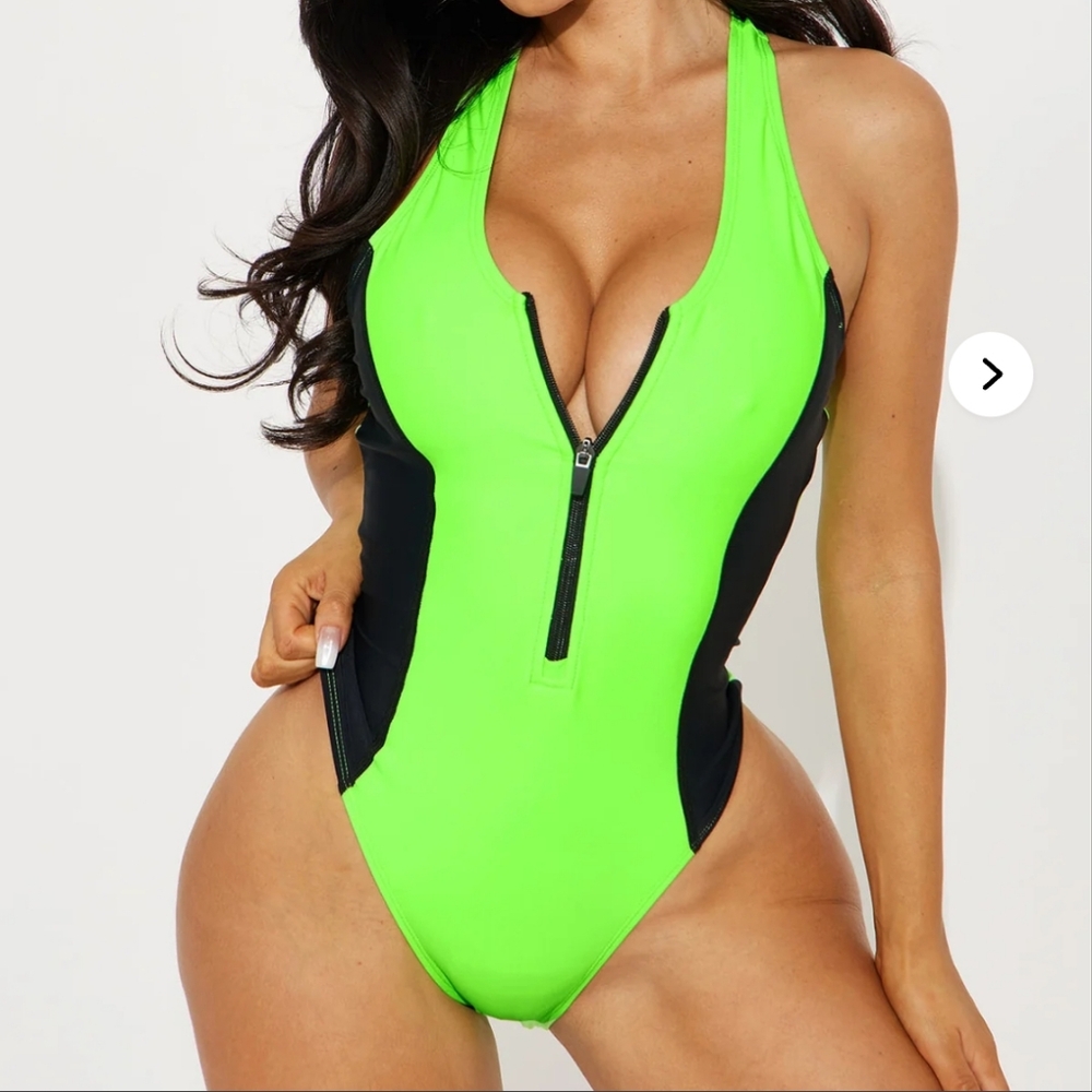 Fashion Nova Neon Green and Black One Piece Swimsuit